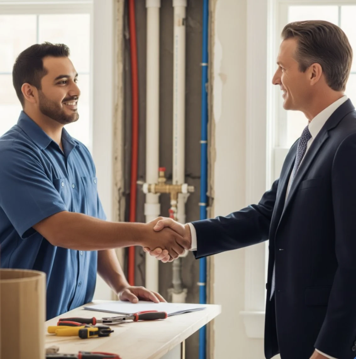 contractor and businessman shaking hands